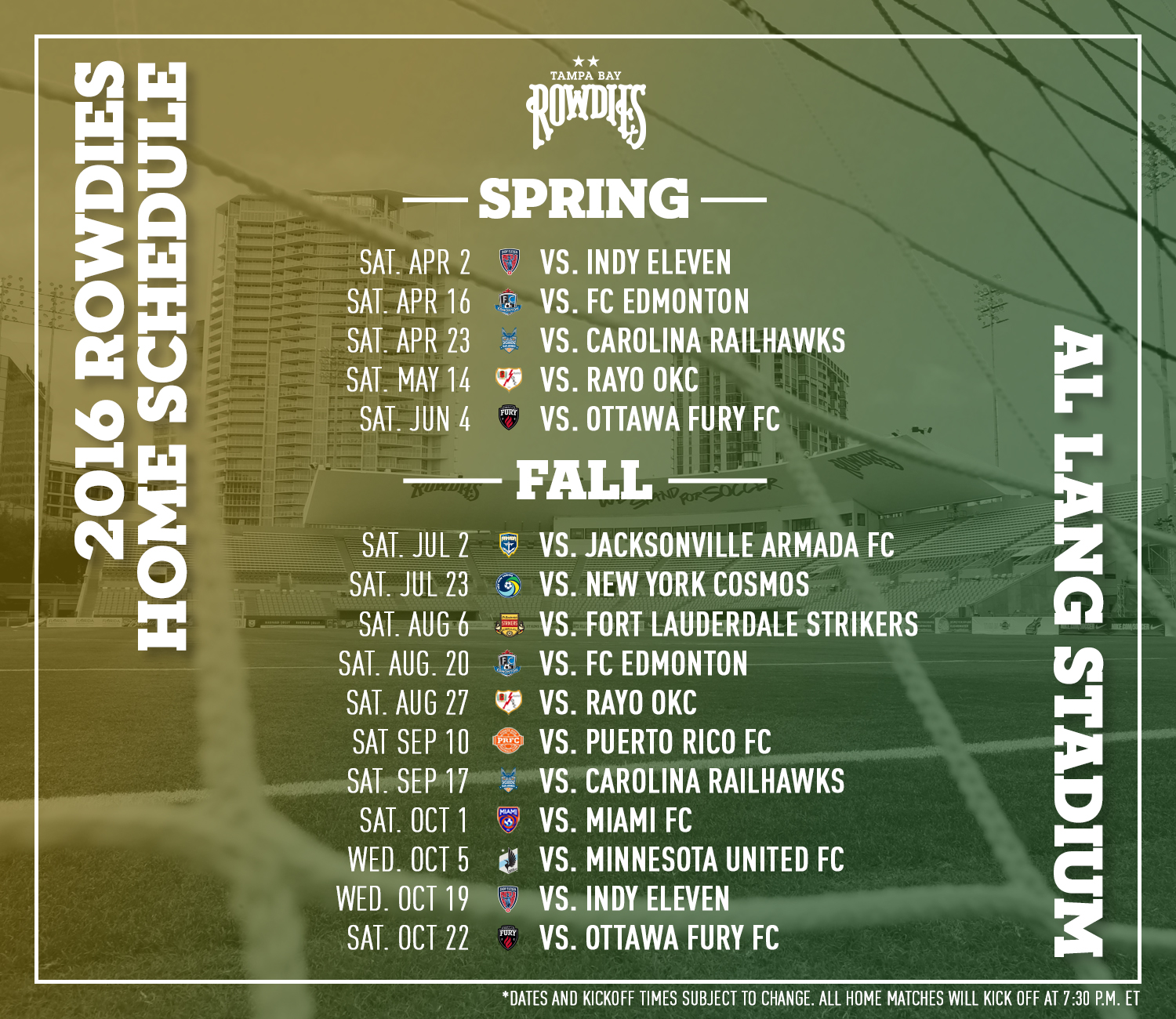 Tampa Bay Rowdies 2016 Schedule Released